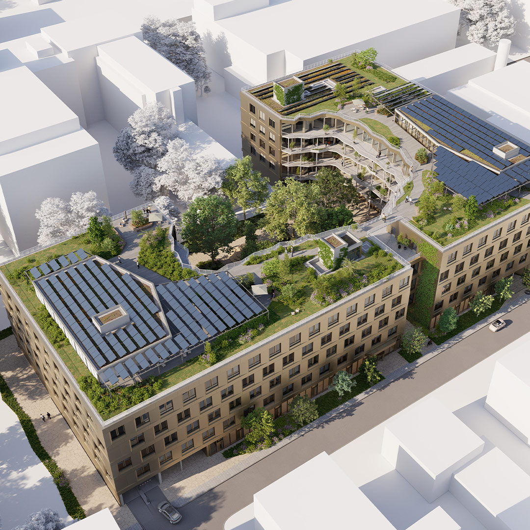 Rendering des Büroprojekts SUN in der Levellingstraße 10-18 in München
